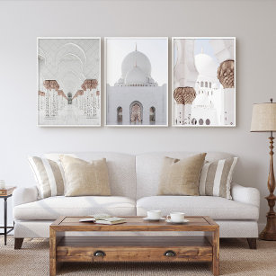 White and Rose Gold Mosque Wall Art Set of 3