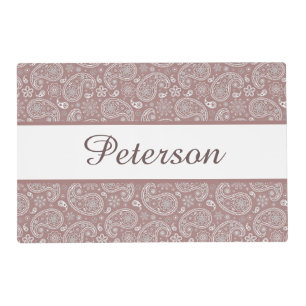White and rose gold paisley personalized placemat