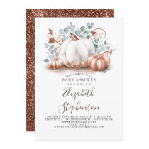 White and Rose Gold Pumpkins Fall Baby Shower Invitation