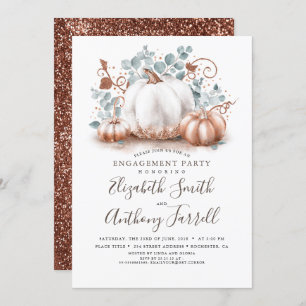 White and Rose Gold Pumpkins Fall Engagement Party Invitation