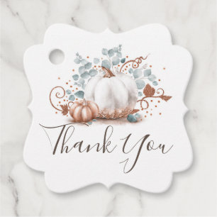 White and Rose Gold Pumpkins Fall Thank You Favor Tags