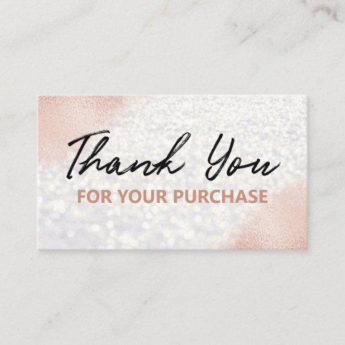 White And Rose Gold Thank You For Your Purchase Business Card