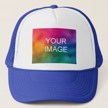 White And Royal Blue Elegant Modern Template Trucker Hat by art_grande at Zazzle