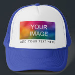 White And Royal Blue Elegant Modern Women's Men's  Trucker Hat<br><div class="desc">White And Royal Blue Elegant Modern Womens Mens Template Create Your Own Upload Image Logo Photo Trucker Hat.</div>