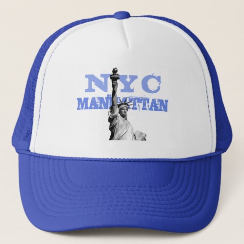 White And Royal Blue Nyc New York City Manhattan Trucker Hat