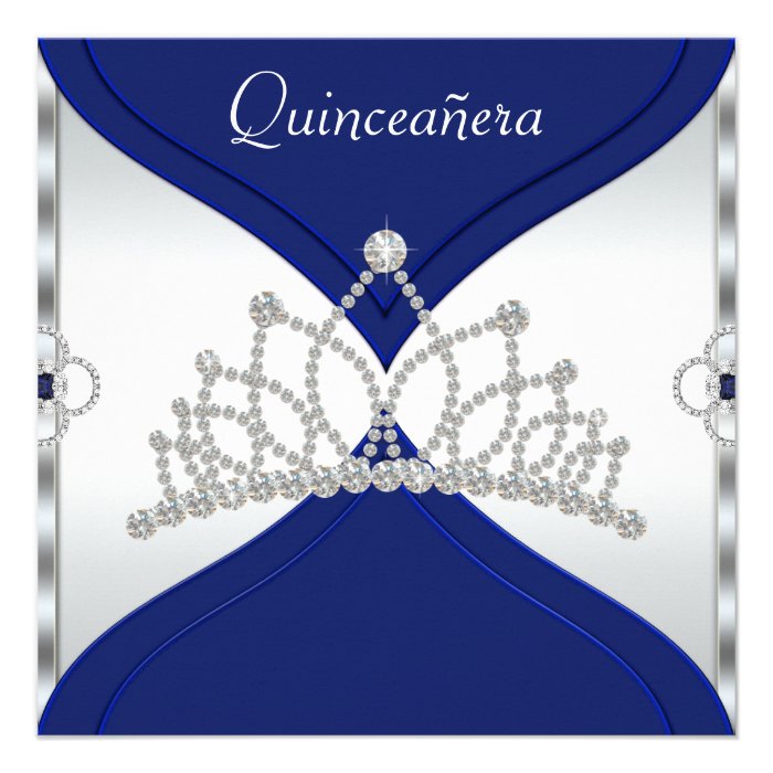 White and Royal Blue Quinceanera Invitations