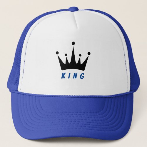 White and Royal KING Text Crown Image Trucker Hat