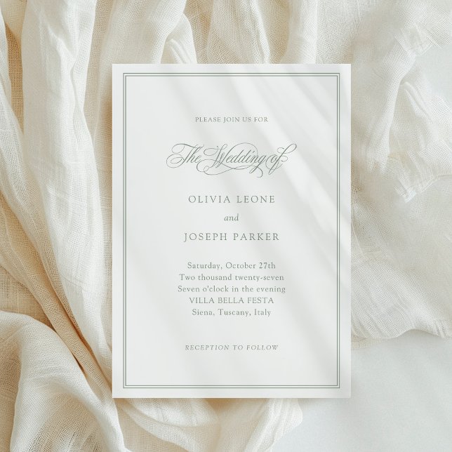 White and Sage | Classic Italian Elegance Wedding Invitation (Creator Uploaded)