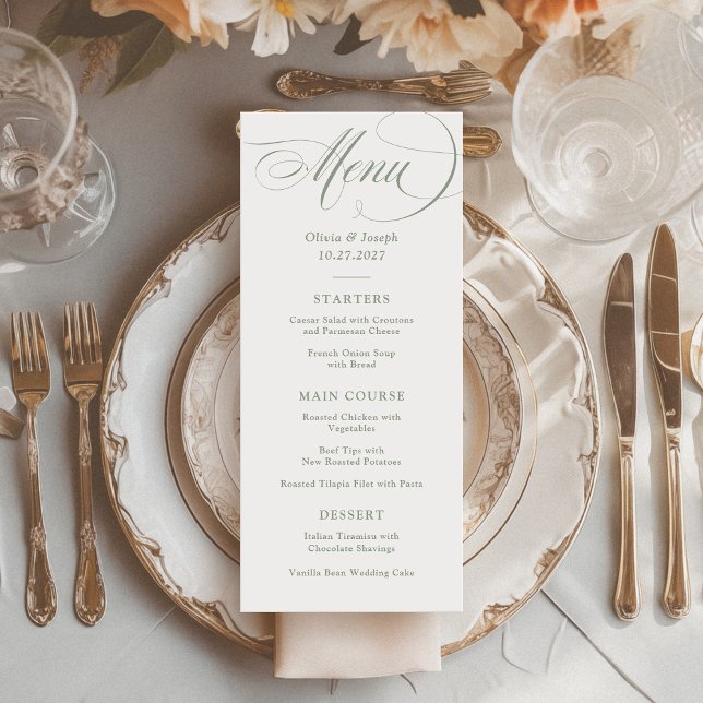 White and Sage | Classic Italian Elegance Wedding Menu (Creator Uploaded)
