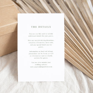 White and Sage Elegant Text Wedding Guest Details Enclosure Card