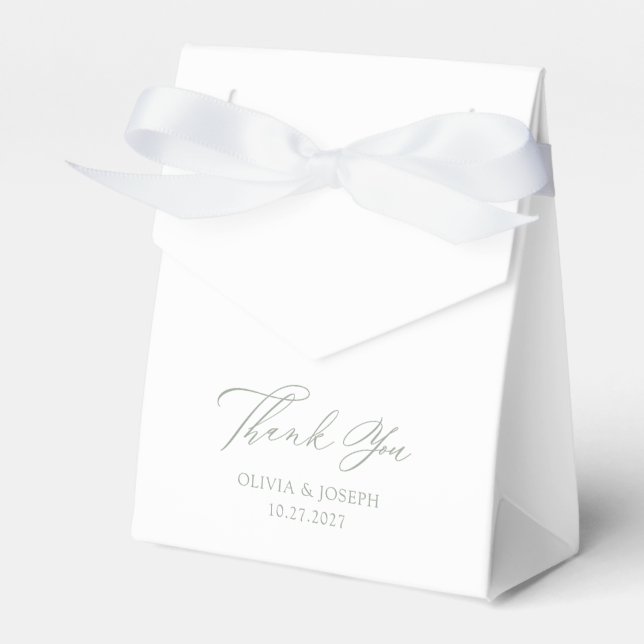 White and Sage Green | Classic Italian Wedding Favor Boxes (Front Side)