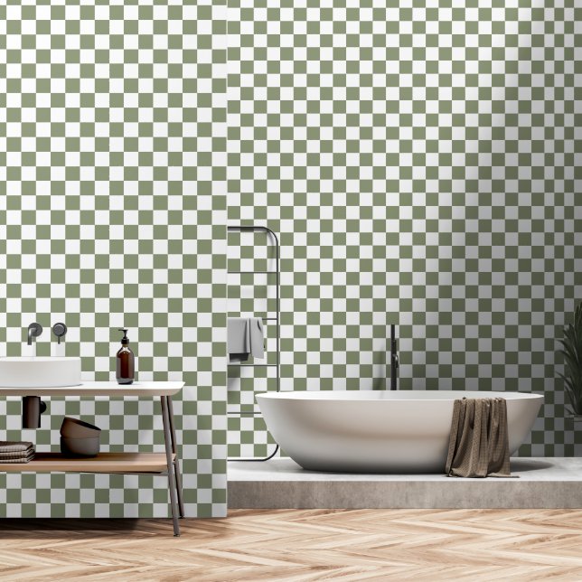 White and Sage Green color peel and stick Wallpaper (Bathroom)