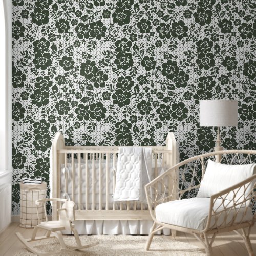 White and Sage Green floral flower peel and stick Wallpaper White and Sage Green floral flower peel and stick Wallpaper