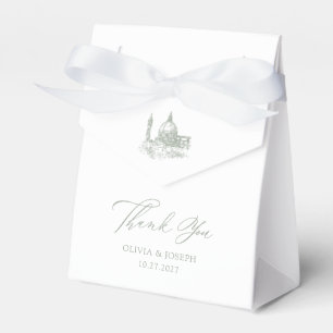 White and Sage Green Illustrated Italian Wedding Favor Boxes