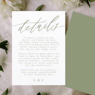 White and Sage Green Modern Wedding Enclosure Card