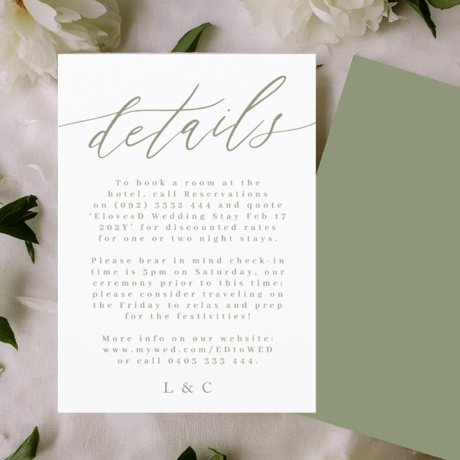 White and Sage Green Modern Wedding Enclosure Card (Creator Uploaded)
