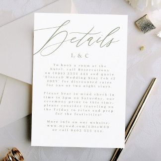 White and Sage Green Modern Wedding Enclosure Card
