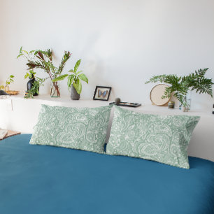 White and Sage-Green Paisley Pattern Pillow Case