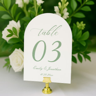 White and Sage Green Wedding Table Number