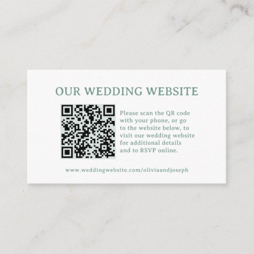 White and Sage Green | Wedding Website QR Code Enclosure Card