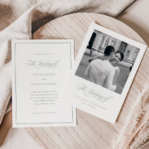 White and Sage Italian Elegance Photo Wedding Invitation