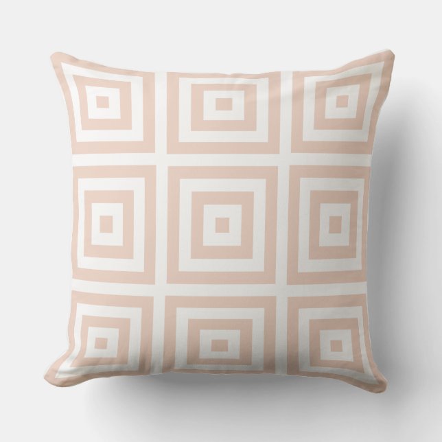 White And Salmon Pink Modern Geometric Pattern Throw Pillow (Front)