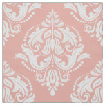 White And Salmon Pink Ornate Floral Damasks Fabric