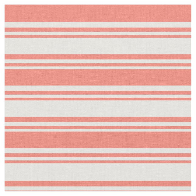 White and Salmon Striped/Lined Pattern Fabric (Close Up)