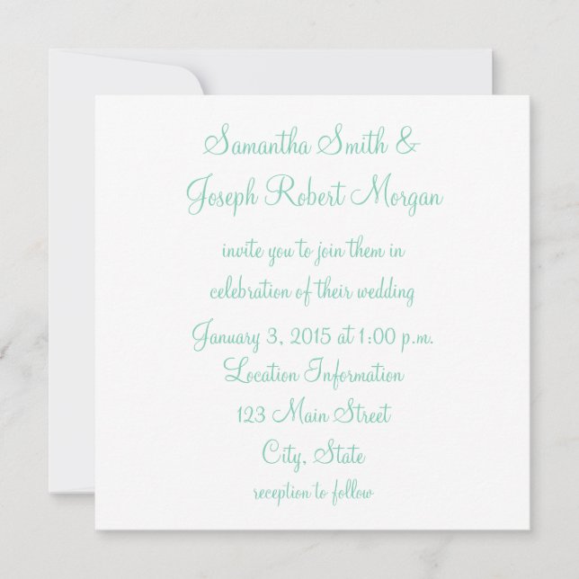 White and Seafoam Green Wedding Invitation (Front)