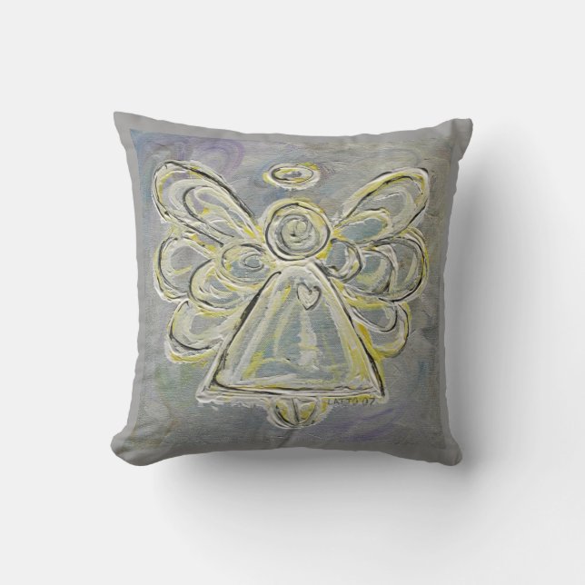 White and silver Angel Decorative Throw Pillow (Front)