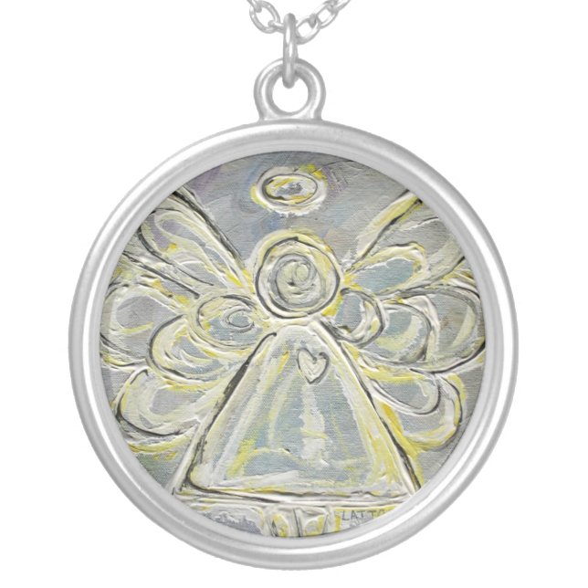 White and Silver Angel Pendant Necklace (Front)
