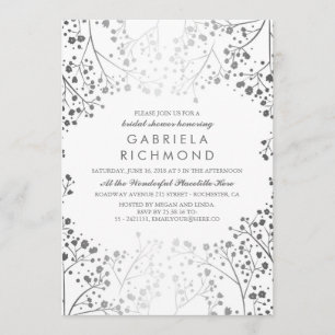 White and Silver Baby's Breath Bridal Shower Invitation