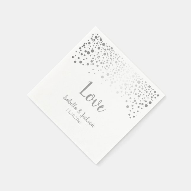 White and Silver Confetti Dots Napkins (Corner)
