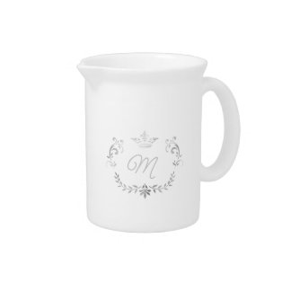 White and Silver Crown Crest Monogrammed Beverage Pitcher