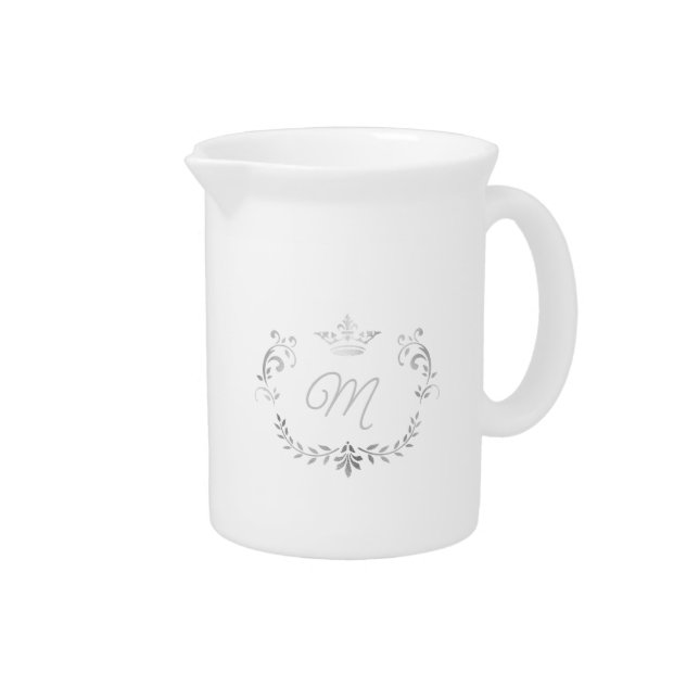 White and Silver Crown Crest Monogrammed  Beverage Pitcher (Right)