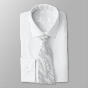 White and Silver Dust Silky Wave Pattern Neck Tie
