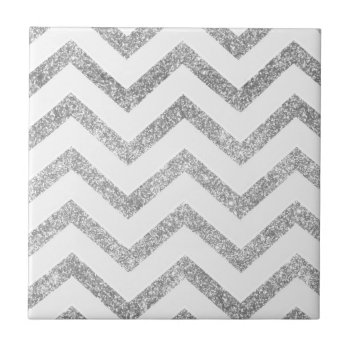 White And Silver Faux Glitter Chevron Pattern. Ceramic Tile by KPattersonDesign at Zazzle
