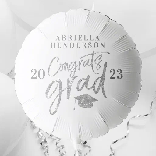 White and Silver Faux Glitter Graduation Balloon