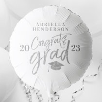 White and Silver Faux Glitter Graduation Balloon