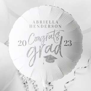 White and Silver Faux Glitter Graduation Balloon