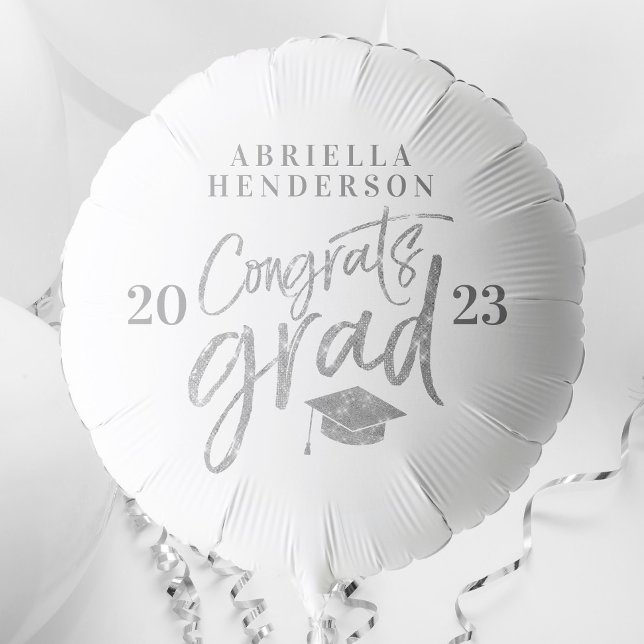 White and Silver Faux Glitter Graduation Balloon (Creator Uploaded)