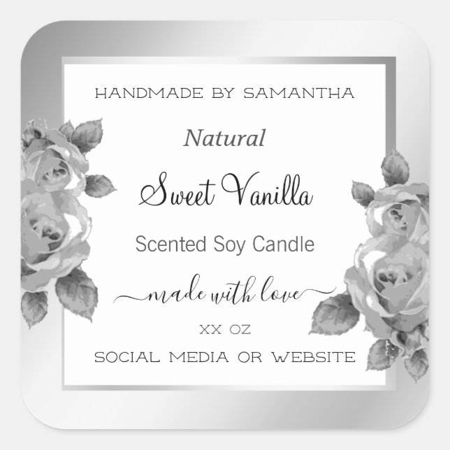 White and Silver Floral Product Packaging Labels (Front)