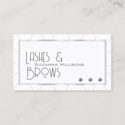 White and Silver Frame Chic with Diamonds  Logo Business Card