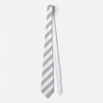 White And Silver Gray Diagonal Stripes Tie by RewStudio at Zazzle