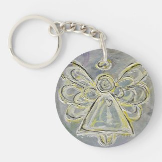 White and Silver Guardian Angel Custom Keychain
