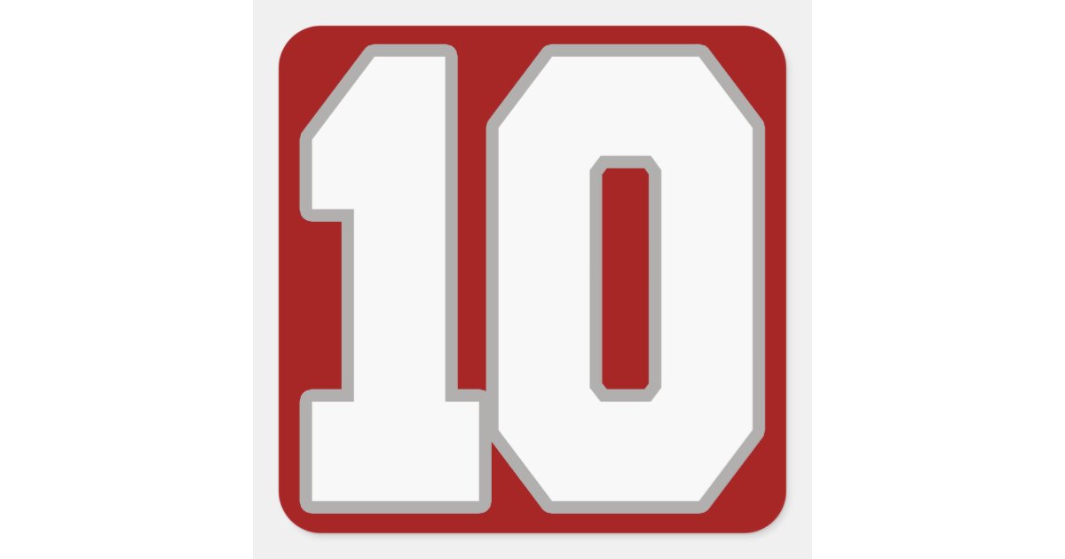 White and Silver Jersey Number 10 Square Sticker | Zazzle.com