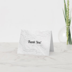 White and Silver Lace and Pearls on Satin Letterpress Thank You Card