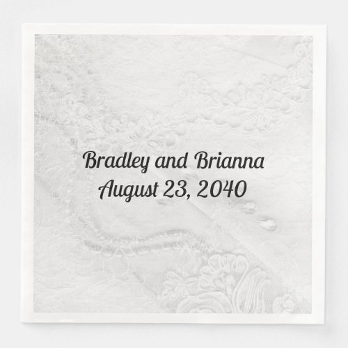 White and Silver Lace and Pearls on Satin Paper Dinner Napkins