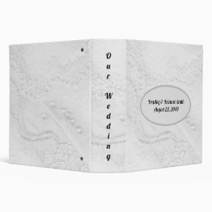 White and Silver Lace and Pearls on Satin Wedding 3 Ring Binder