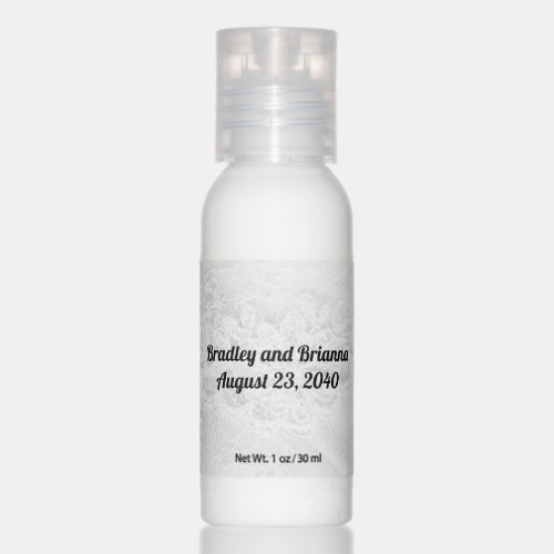 White and Silver Lace and Pearls on Satin Wedding Hand Lotion